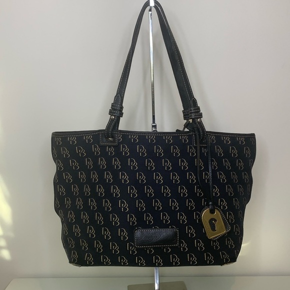 Dooney & Bourke | Black Canvas Leather Open Top Monogram DB Logo Shoulder Bag - Picture 1 of 17
